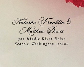 Romantic Formal Wedding Address Stamp with Two Full Names, Script Custom Return Address Stamp, Self-Inking or Wooden Stamp