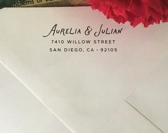 Return Address Stamp: Wooden Rubber or Self Inking Stamp, Custom Engagement Wedding Gift