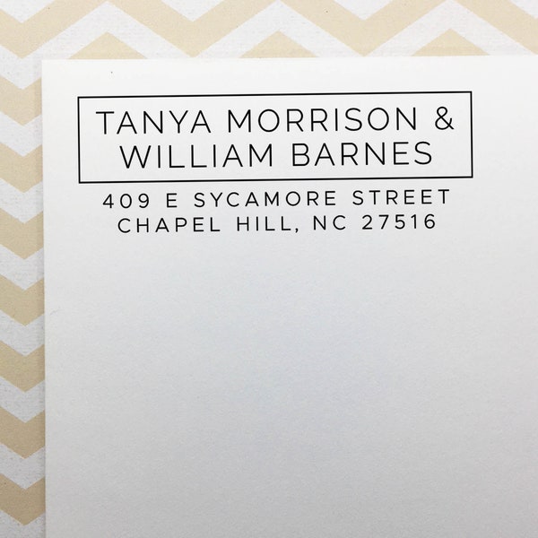 Modern Address Stamp with Two Full Names, Custom Return Address Stamp, Wedding Couple Stamp, Self-Inking or Wooden Stamp