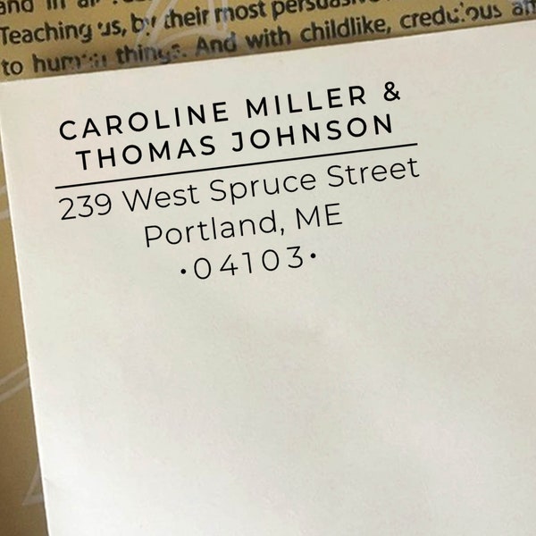 Couple Address Stamp with Two Full Names, Wedding Return Address Stamp, Custom Modern Self-Inking or Wooden Stamp