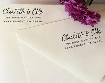 Return Address Stamp: Wooden Rubber or Self Inking Stamp, Custom Engagement Wedding Gift