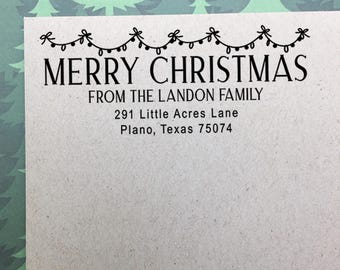 Personalized Christmas Lights Address Stamp, Self-Inking or Wooden