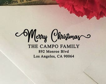 Personalized Christmas Address Stamp: Self-Inking or Wooden, Holiday Cards