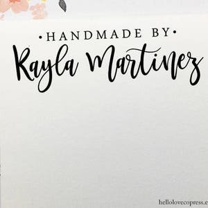 Custom Handmade By Stamp, Personalized Name Stamp, Etsy Shop Stamp, Business Stamp, Crafter Stamp, Rubber Stamp, Wooden or Self Inking Stamp