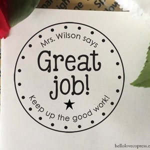 GREAT JOB STAMP, Teacher Stamp, Classroom Stamp, Personalized Grading Stamp, Wooden or Self Inking Stamp, Custom Name Teacher Gift