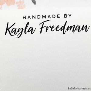 Custom Handmade By Stamp, Personalized Name Stamp, Etsy Shop Stamp, Business Stamp, Crafter Stamp, Rubber Stamp, Wooden or Self Inking Stamp