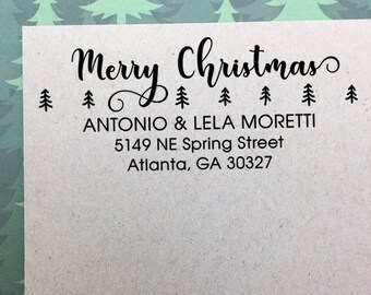 Personalized Christmas Address Stamp, Custom Return Address Stamp, Self Inking Stamp, Christmas Address Stamp, Holiday Wooden Rubber Stamp