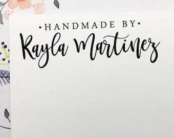 Custom Handmade By Stamp, Personalized Name Stamp, Etsy Shop Stamp, Business Stamp, Crafter Stamp, Rubber Stamp, Wooden or Self Inking Stamp