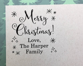 Personalized Merry Christmas Stamp, Custom Holiday Stamp, Gift Wrapping Stamp, Christmas Tag Stamp, Wooden Stamp, Eco Friendly Rubber Stamp