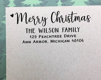 Personalized Christmas Address Stamp, Custom Return Address Stamp, Self-Inking Stamp, Christmas Address Stamp, Holiday Wooden Rubber Stamp