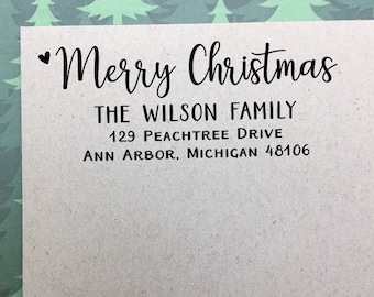 Personalized Christmas Address Stamp, Custom Return Address Stamp, Self-Inking Stamp, Christmas Address Stamp, Holiday Wooden Rubber Stamp