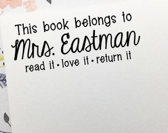 BOOK STAMP, Read It, Love It, Return It Stamp, This Book Belongs To Teacher Stamp, Wood Rubber Stamp, Self Inking, Classroom Library Stamp