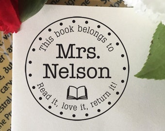 Personalized Teacher Stamp, This Book Belongs To, Classroom Library Stamp