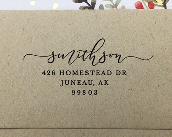 Custom Return Address Stamp, Self Inking Stamp, Wooden Rubber Stamp, Personalized Stamp, Family Name Stamp, Elegant Wedding Address Stamp