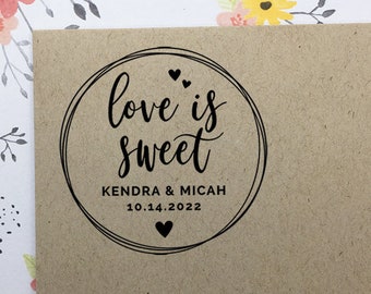 LOVE IS SWEET Stamp, Wedding Favor Stamp, Self Inking Stamp, Wood Stamp, Custom Wedding Stamp, Personalized Stamp, Names and Date Stamp