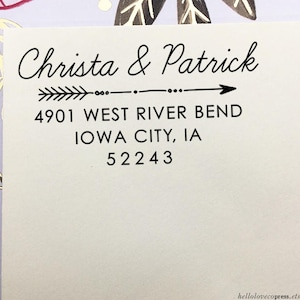 Personalized Return Address Stamp, Self Ink Stamp, Rubber Stamp, Custom Wedding Address Stamp with Names, Wooden Stamp, Arrow Address Stamp