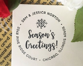 Custom Holiday Address Stamp, Winter Greetings, Self-Inking