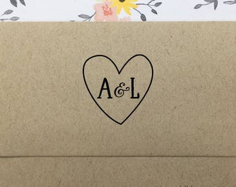 Heart with Initials Stamp, Personalized Wedding Stamp, Custom Wedding Favors Stamp, Wooden Stamp, Eco Friendly Rubber Stamp, Engagement Gift