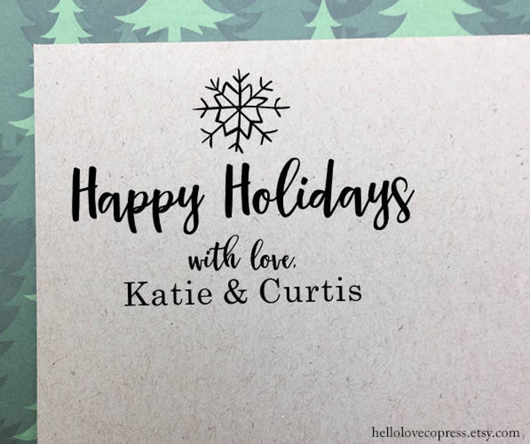Happy Holidays Stamp, Personalized Christmas Stamp, Wooden Rubber Stamp