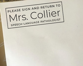 Speech-Language Pathologist Sign and Return Stamp, Custom Modern Please Sign & Return, Personalized Wooden or Self Inking Stamp