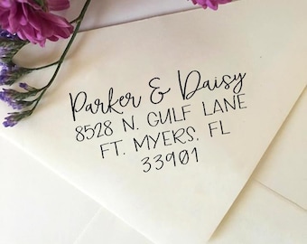 Custom Return Address Stamp, Self-Inking or Wood, Couple Newlywed Gift