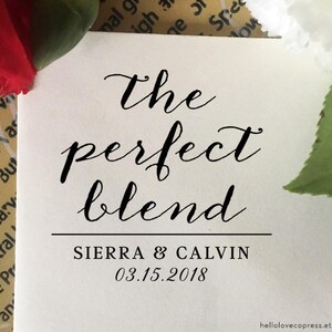 The Perfect Blend Stamp, Custom Wedding Favor Stamp, Couple Stamp, Calligraphy Wood Stamp, Coffee Favor, Personalized Wedding Favor Stamp