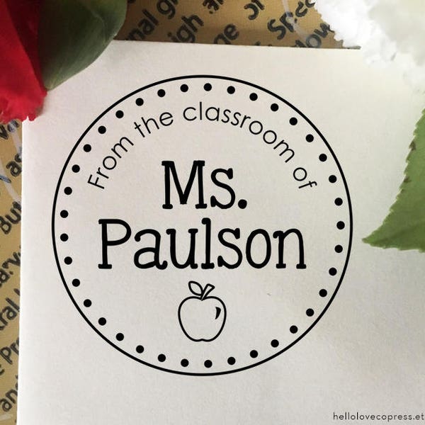 Personalized Teacher Stamp, Apple From The Classroom Of, Self Inking or Wood