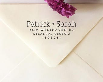Custom Return Address Stamp, Modern Wedding Stamp, Self-Inking or Wooden