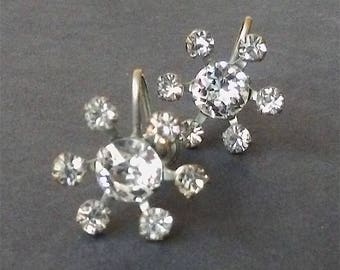 Vintage 1950's Flower Burst Rhinestone Earrings