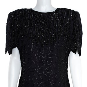 Vintage Laurence Kazar Black Silk Beaded Dress - 1980s Size Large