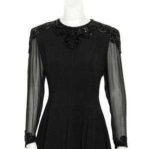 Vintage Silk Beaded Cocktail Dress: Sheer Sleeves, Fit & Flare - Size 6
