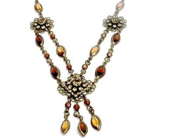 Vintage Art Deco Style Crystal Necklace and Earrings Set