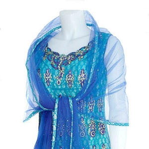 Vintage Turquoise Stonework Dress with Beaded Scarf - Indian Style