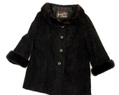 Vintage Marshall Field 1950s Black Persian Lamb Jacket with Mink Collar and Cuffs