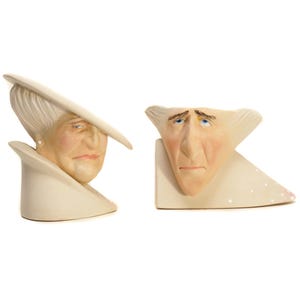 Fecher-Gramstad Art Ceramic Egg Cups: Hand-Painted Whimsical Pair