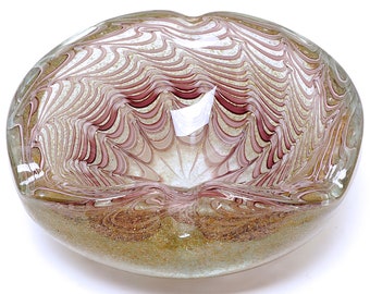 Hand Blown Art Glass Ashtray: Sommerso Spider Web Design with Gold Flakes