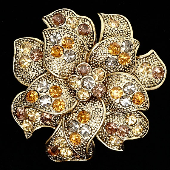 Liz Claiborne Gold Tone Flower Brooch with Champa… - image 2