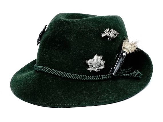 Vintage 1980s Tracht Austrian Green Felt Fedora wi