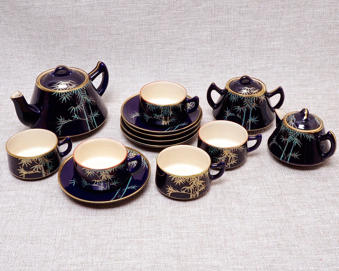 Vintage 1950s Tea Set Hand Painted Soko China Midnight Blue Etsy