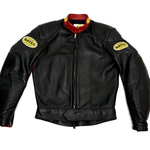 BATES Custom Leathers Motorcycle Jacket: Black & Red Reinforced Leather, Women&#39;s Small