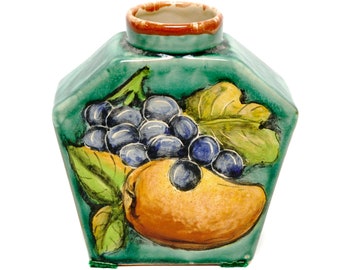 Hand-Painted Majolica Vase: Mexican Folk Art Ceramic Fruit Vase