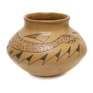 Mata Ortiz Mexico Polychrome Pot Clay Pottery Hand Painted Casas Grandes Artist Whimsical Snake Design Hand Crafted Mexican Pottery Pot