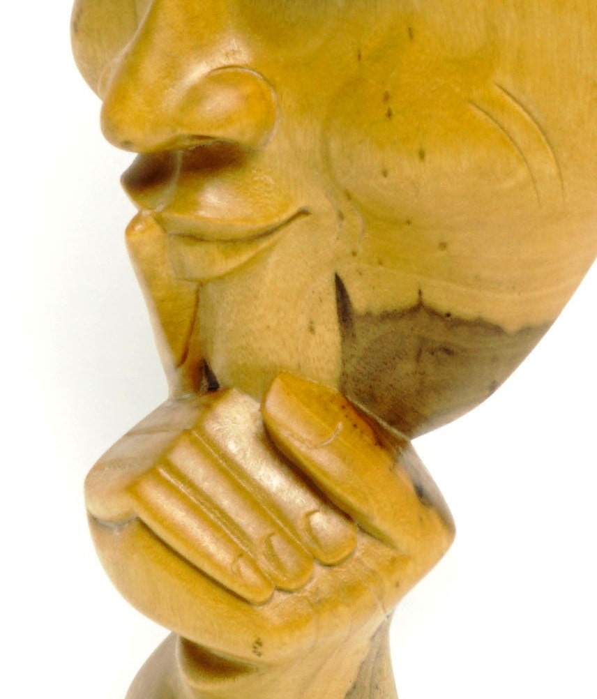 One of a Kind Wood Sculpture OOAK Zen Carved Wooden Figure Unusual Table Top Wood Carving of Man
