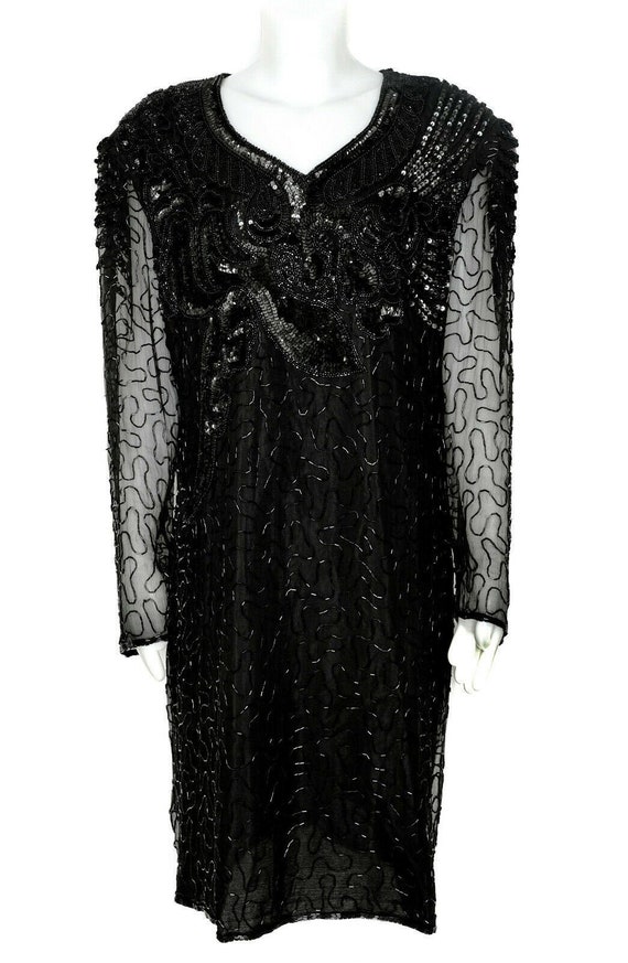 100% Silk Black Beaded Special Occasion Cocktail D