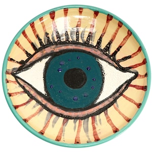 Hand Painted Evil Eye Pottery Plate by Esteban Apodaca (1989 Tucson Art)