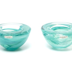 Vintage Kosta Boda Art Glass Atoll Candle Holders - Seafoam Green Swirl, Set of 2
