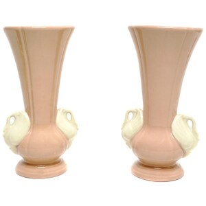 Vintage 1940s Chadwick China Pink Swan Vases - Set of 2