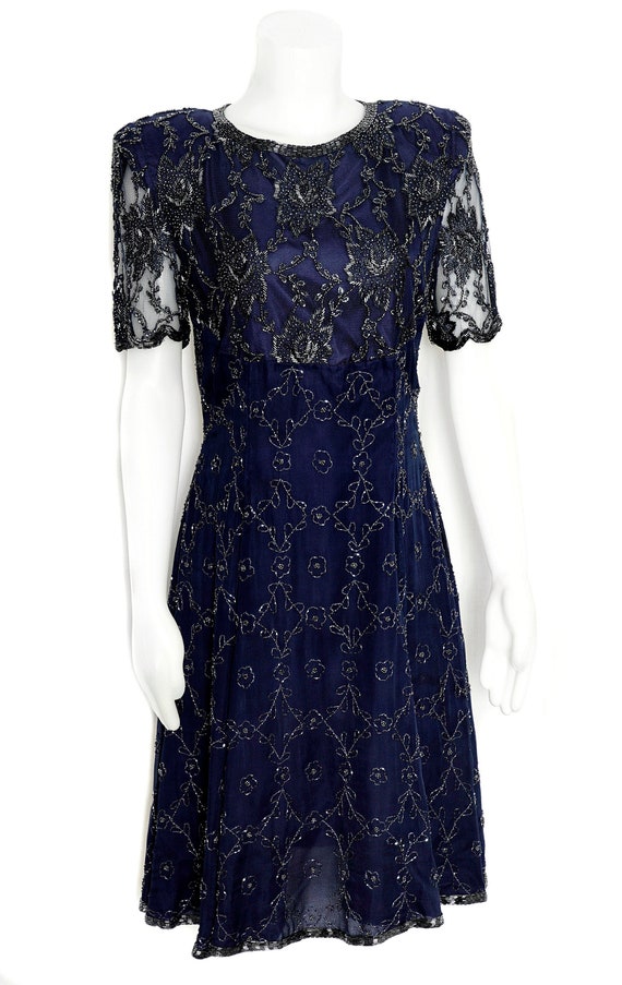 navy blue holiday dress Sail to Sable Navy Lurex Smocked Waist Midi Dress Navy / XS / H24272N main image 1