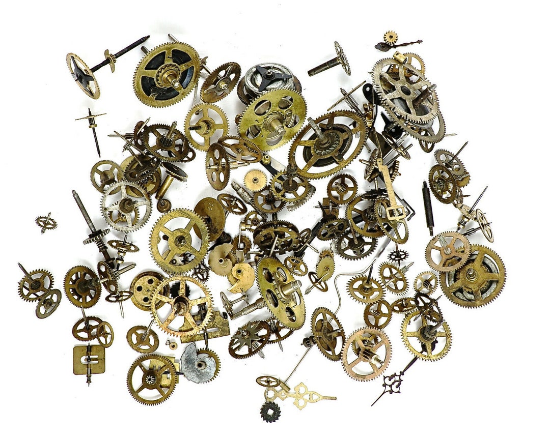 Large Lot of Vintage Original Brass Clock Parts for Art Projects