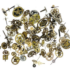 Vintage Brass Clock Parts Lot: Steampunk Gears, Cogs & Hands